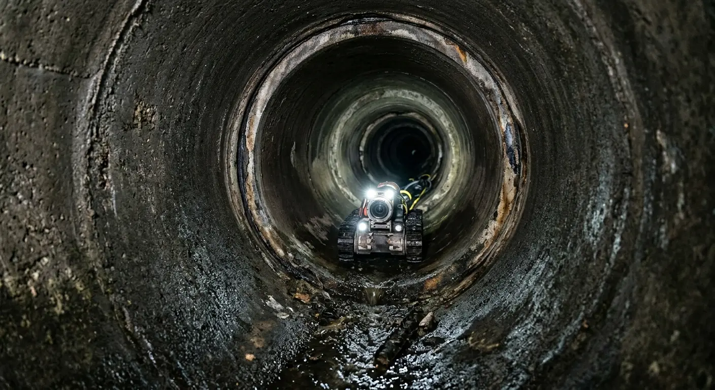 Robotic sewer camera inspecting pipe interior for Sewer Line Repair in Montclair